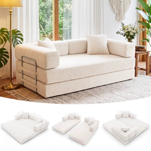 Canapé-Lit Modulaire XXL 200cm Zéro Montage — Velours Côtelé Mémoire de Forme, Lavable & Antidérapant