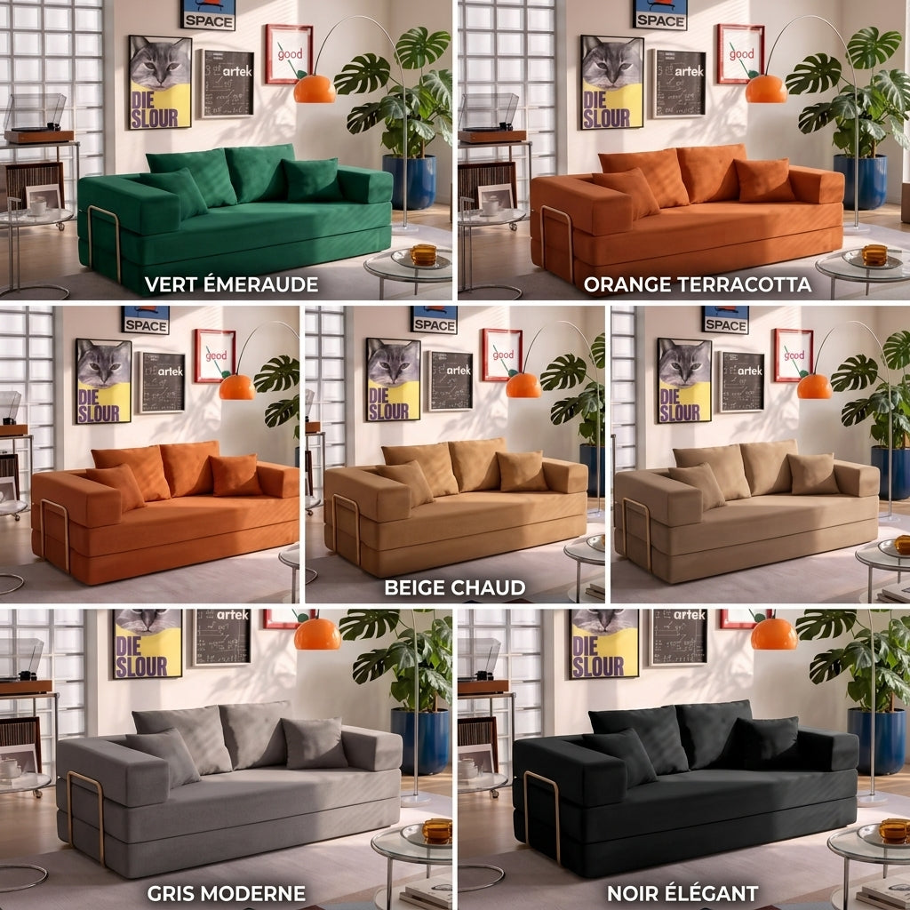 Canapé-Lit Modulaire XXL 200cm Zéro Montage — Velours Côtelé Mémoire de Forme, Lavable & Antidérapant