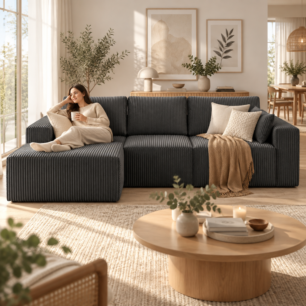 Canapé d'Angle Modulable XXL en Velours Doux (278x175 cm)