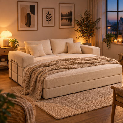 Canapé Convertible XXL en Velours Côtelé (200cm)