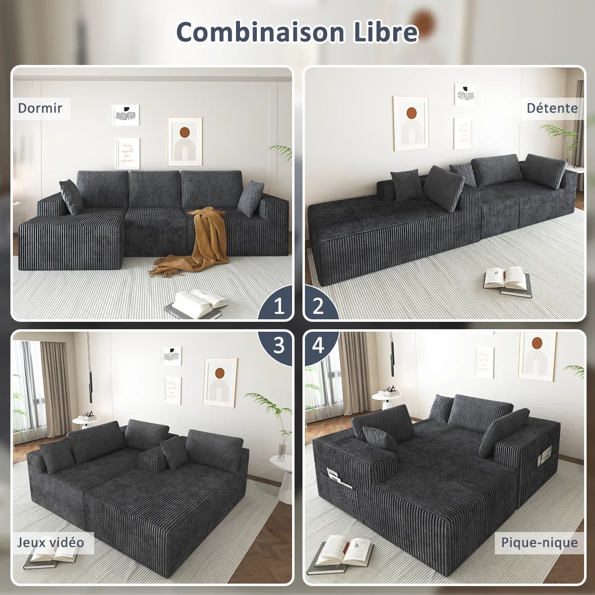 Canapé d'Angle Modulable XXL en Velours Doux (278x175 cm)