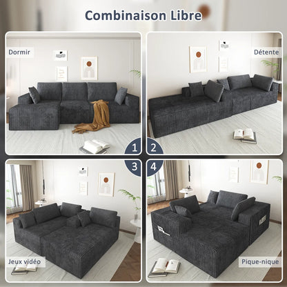 Canapé d'Angle Modulable XXL en Velours Doux (278x175 cm)