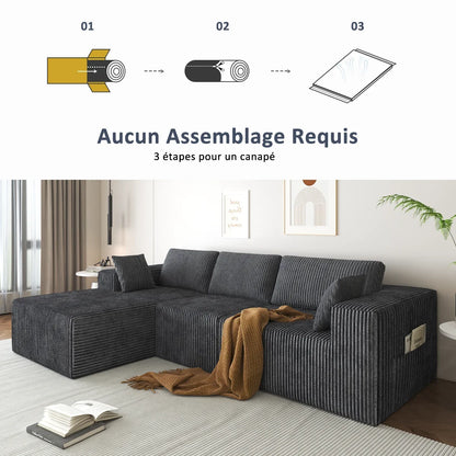 Canapé d'Angle Modulable XXL en Velours Doux (278x175 cm)